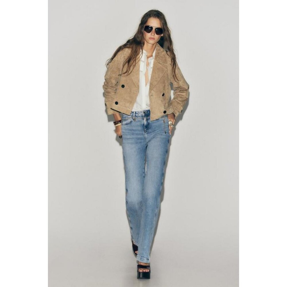 ZARA 100% LEATHER SHORT TRENCH COAT - Picture 4 of 13